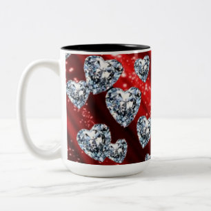 Caneca De Café Em Dois Tons Red Sparkle Diamond Hearts