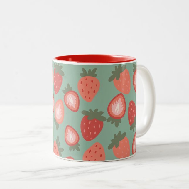 Caneca De Café Em Dois Tons Red Strawberry Seamless Patterno (Frente Esquerda)