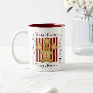 Caneca De Café Em Dois Tons Red Stripe Christmas Cookie Cute Gingercake Man