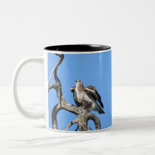 Caneca De Café Em Dois Tons Red Tail Hawk, Pássaro De Pé