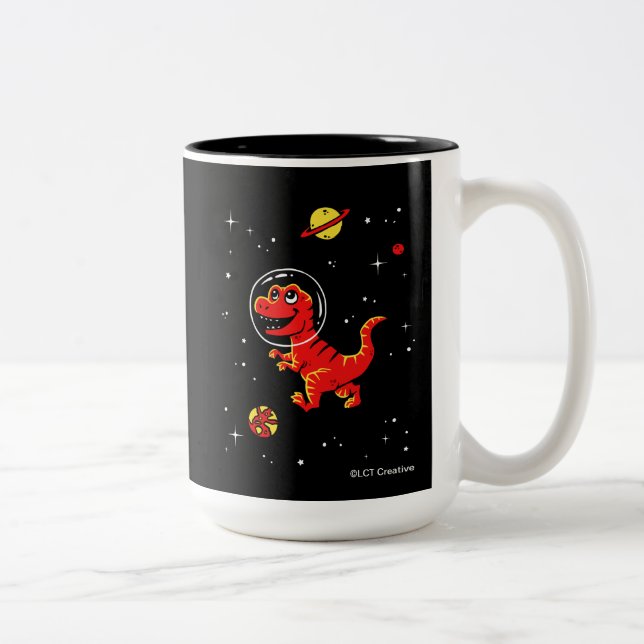Caneca De Café Em Dois Tons Red Tyrannosaurus Rex Dinos No Espaço (Direita)
