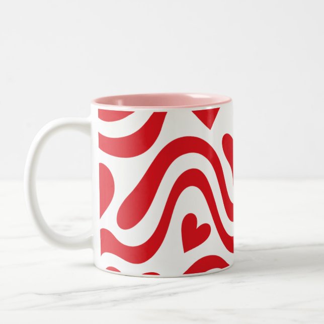 Caneca De Café Em Dois Tons Red Wavy Heart Pattern Mug (Esquerda)