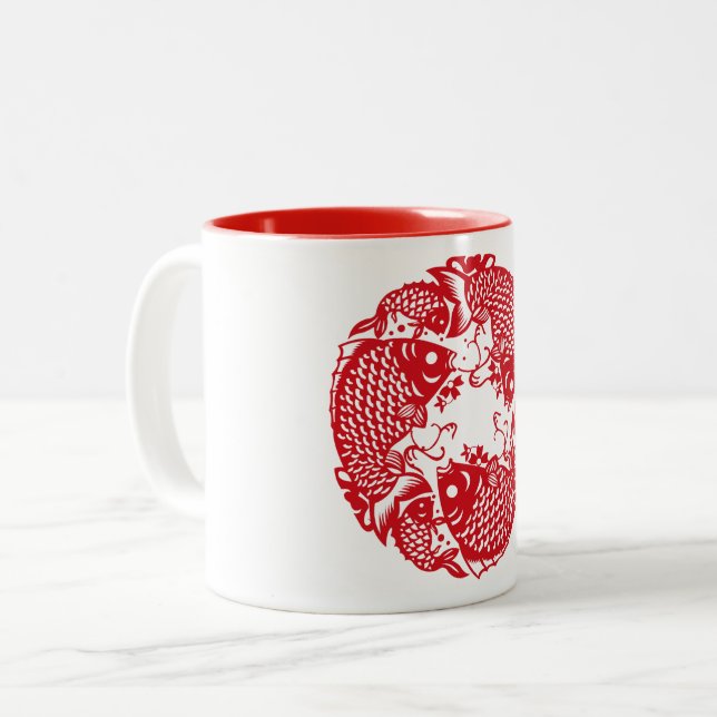 Caneca De Café Em Dois Tons Red Whirling Koi Carp Fish Group TCM (Frente Esquerda)