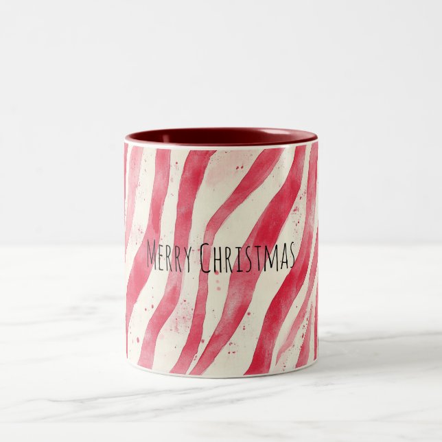 Caneca De Café Em Dois Tons Red White Candy Cane Stripes Christmas (Centro)