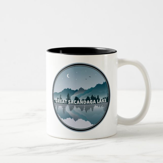 Caneca De Café Em Dois Tons Reflexão sobre o Lago excelente Sacandaga em Nova  (Direita)