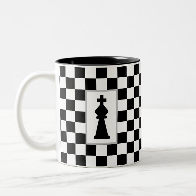 Caneca De Café Em Dois Tons Rei Preto em Xadrez Preto e Branco (Esquerda)
