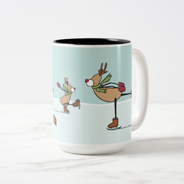 Caneca De Café Em Dois Tons Reindeer Bonita Dançante - Natal (Frente Esquerda)