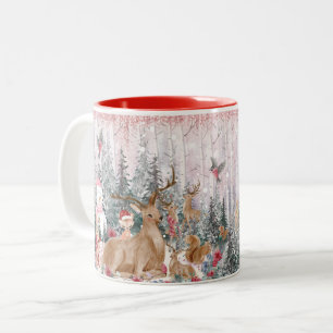 Caneca De Café Em Dois Tons Reindeer de Aquarela Rosa, Snowman Feliz Natal