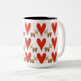Caneca De Café Em Dois Tons Reindeer e Corações