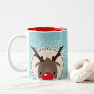Caneca De Café Em Dois Tons REINDEER O nariz vermelho giro e agudo rudolfo azu