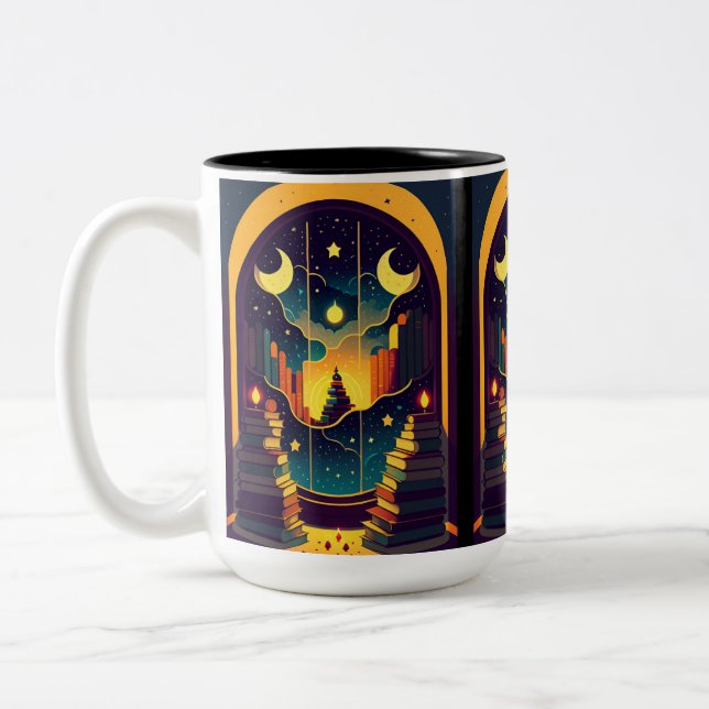 Caneca De Café Em Dois Tons Reino Magical De Livros (Esquerda)