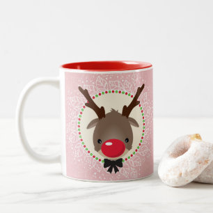 Caneca De Café Em Dois Tons REINO NATAL Nariz vermelho giro rudolfo rosa