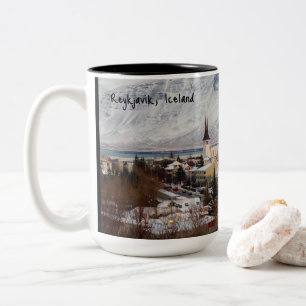 Caneca De Café Em Dois Tons Reiquiavique, Islândia, Cena de inverno