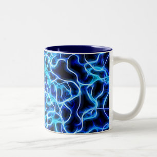 Caneca De Café Em Dois Tons Relâmpago de Néon Blue Tesla