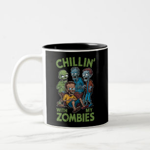 Caneca De Café Em Dois Tons Relaxando Com Meus Zumbis Halloween Meninos Crianç