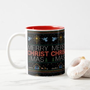 Caneca De Café Em Dois Tons Religião feia da malha da camisola do Feliz Natal