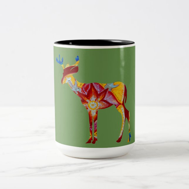 Caneca De Café Em Dois Tons Rena colorida mandala  (Centro)