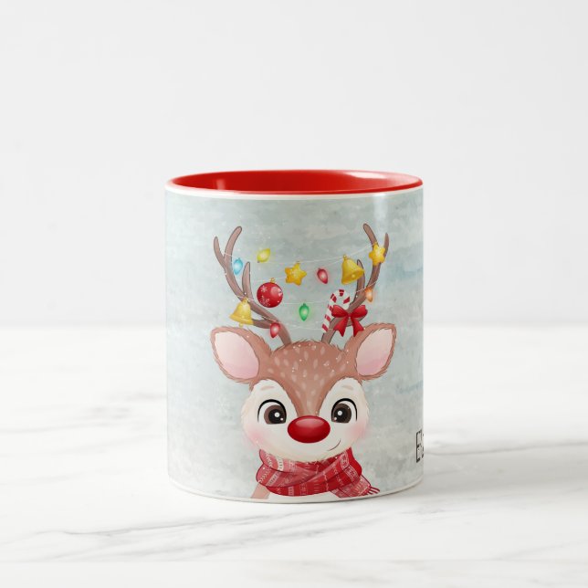 Caneca De Café Em Dois Tons Rena de Natal Adorável  (Centro)