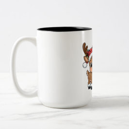 Caneca De Café Em Dois Tons Rena de Natal Fofa & Boneco de Neve