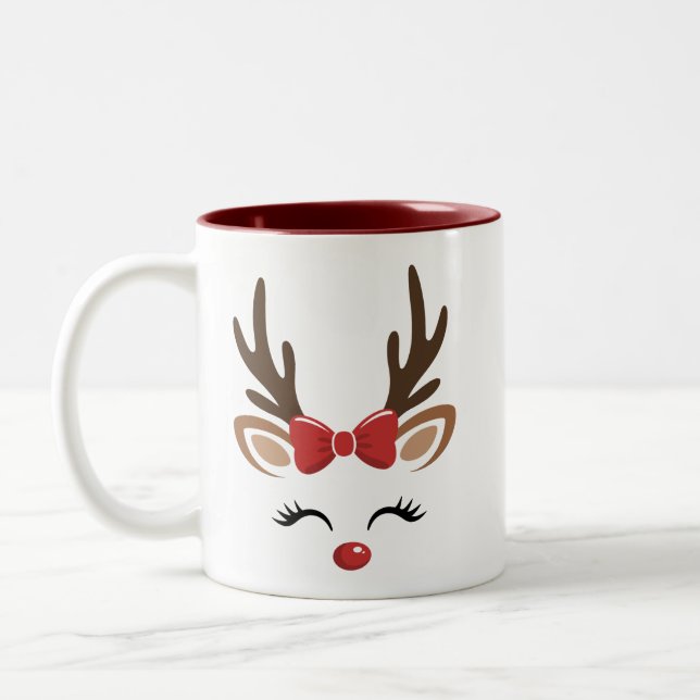 Caneca De Café Em Dois Tons Rena de Natal Fofa Férias de Inverno (Esquerda)