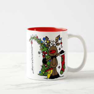 Caneca De Café Em Dois Tons Rena do Feliz Natal festiva