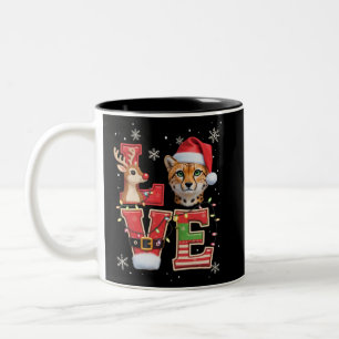 Caneca De Café Em Dois Tons Rena ELF Chapéu do Papai Noel Amor Guepardo Animal