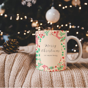 Caneca De Café Em Dois Tons Rena Pêssego Caprichosa Vintage, Padrão de Natal