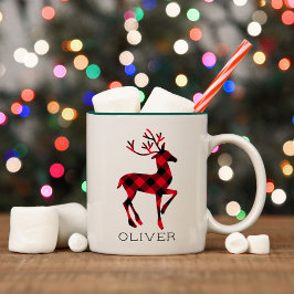Caneca De Café Em Dois Tons Rena Vermelha de Xadrez de Búfalo Personalizada de
