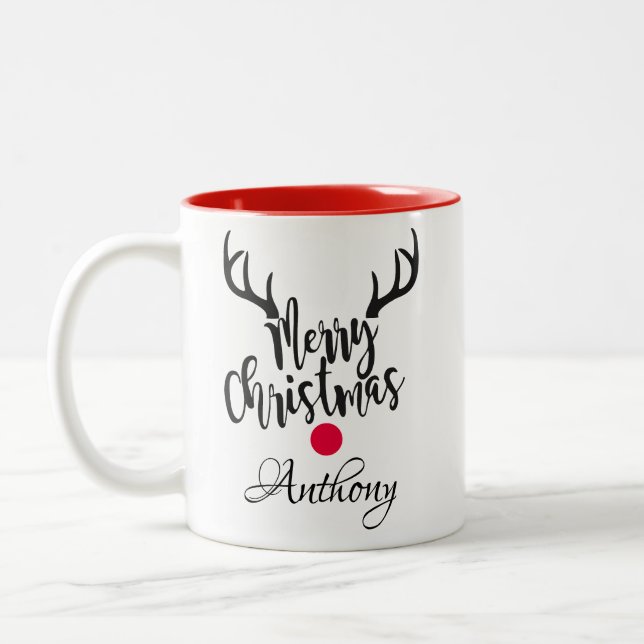 Caneca De Café Em Dois Tons renas personalizadas - natal alegre (Esquerda)