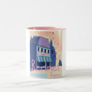 Caneca De Café Em Dois Tons Rennes França desenho animado vintage