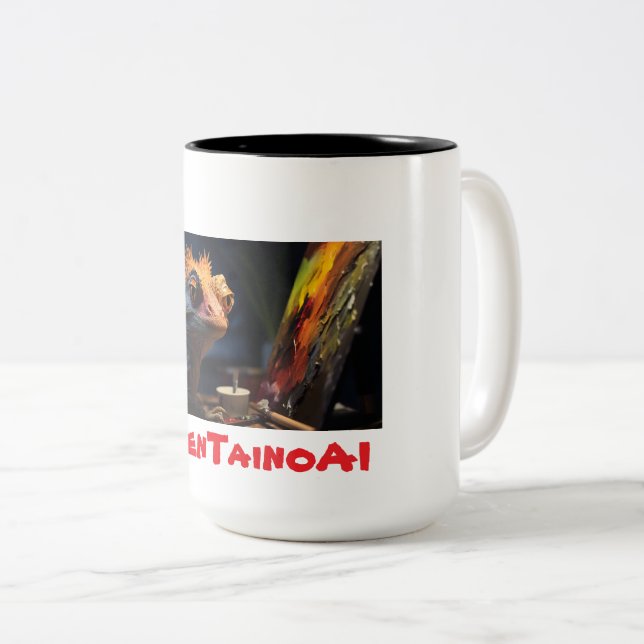 Caneca De Café Em Dois Tons Reptilian AI Artist, Por Ruben Taino (Frente Esquerda)
