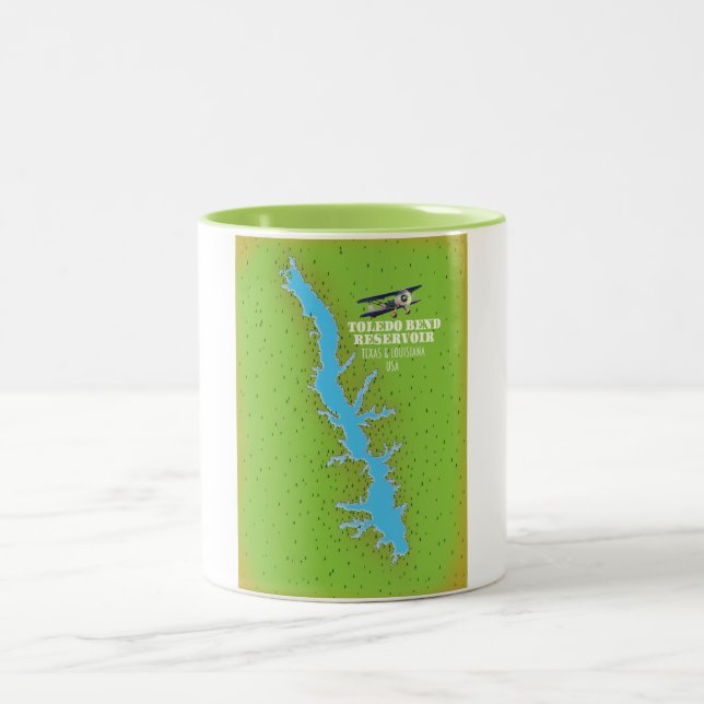 Caneca De Café Em Dois Tons reservatório de Toledo Bend Texas & Louisiana Mapa (Centro)