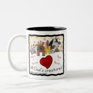 Caneca De Café Em Dois Tons Resgate de animais - Eu adoro todas as criaturas d