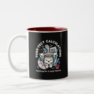 Caneca De Café Em Dois Tons Resolvendo para X e Bocejos – Gato Malhado Fofo co