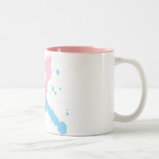 Caneca De Café Em Dois Tons Respingo da fita cor-de-rosa e azul com pegadas