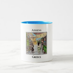 Caneca De Café Em Dois Tons Restaurantes nas colinas, Plaka, Grécia de Atenas