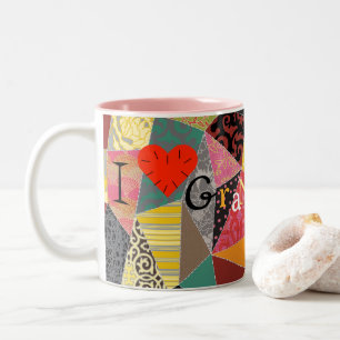 Caneca De Café Em Dois Tons Retalhos da edredão louca eu amo a avó Monogramm