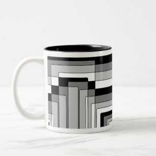 Caneca De Café Em Dois Tons Retângulos abstrato preto e branco