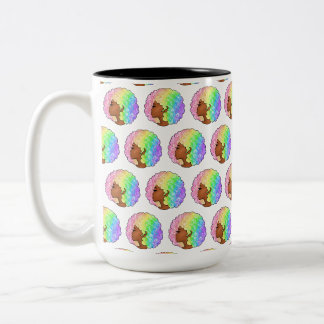 Caneca De Café Em Dois Tons Retrato Afro Arco-Íris Pastel Groovy Retro Cabelo
