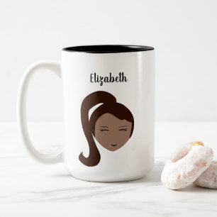 Caneca De Café Em Dois Tons Retrato Chic: Ilustra Personalizável para Rapariga