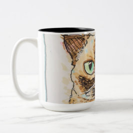 Caneca De Café Em Dois Tons Retrato Colorido e Excêntrico de Gato