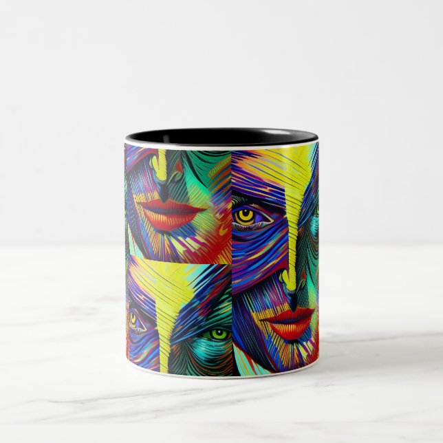 Caneca De Café Em Dois Tons Retrato de abstrato Fantasy (Centro)