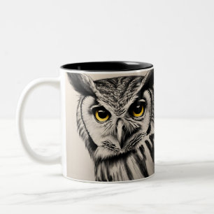 Caneca De Café Em Dois Tons Retrato de coruja - esboço de carvão