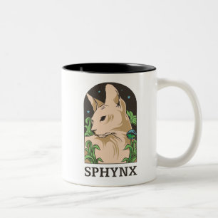 Caneca De Café Em Dois Tons Retrato de Gato Sphynx Desenhado à Mão
