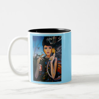 Caneca De Café Em Dois Tons Retrato de Mulher Vintage Retro em Tela