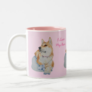 Caneca De Café Em Dois Tons retrato de um ursinho de pelúcia fofo akita