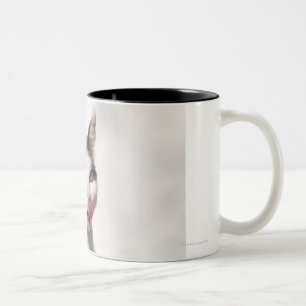 Caneca De Café Em Dois Tons Retrato de uma lambedura branca do gato