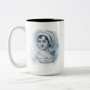 Caneca De Café Em Dois Tons Retrato e assinatura de Jane Austen