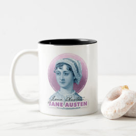 Caneca De Café Em Dois Tons Retrato e assinatura de Jane Austen rosa