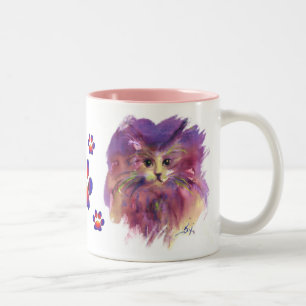 CANECA DE CAFÉ EM DOIS TONS RETRATO ROXO DO CAT DO GATINHO COM PATAS COLORIDAS